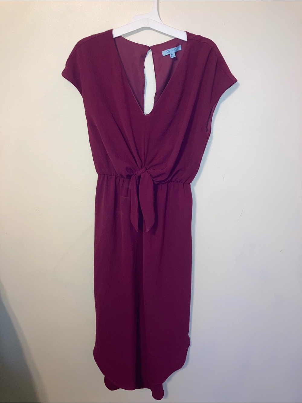 She + Sky Burgundy Tie-Front Midi Dress